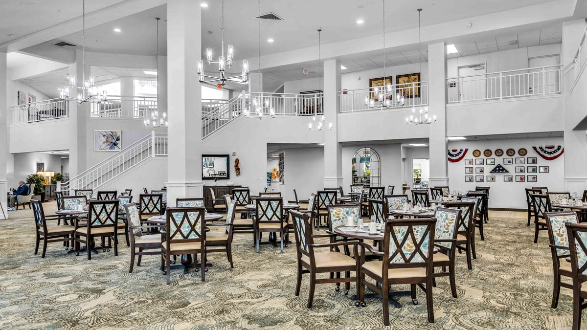 The dining room at The Highlands set for mealtime